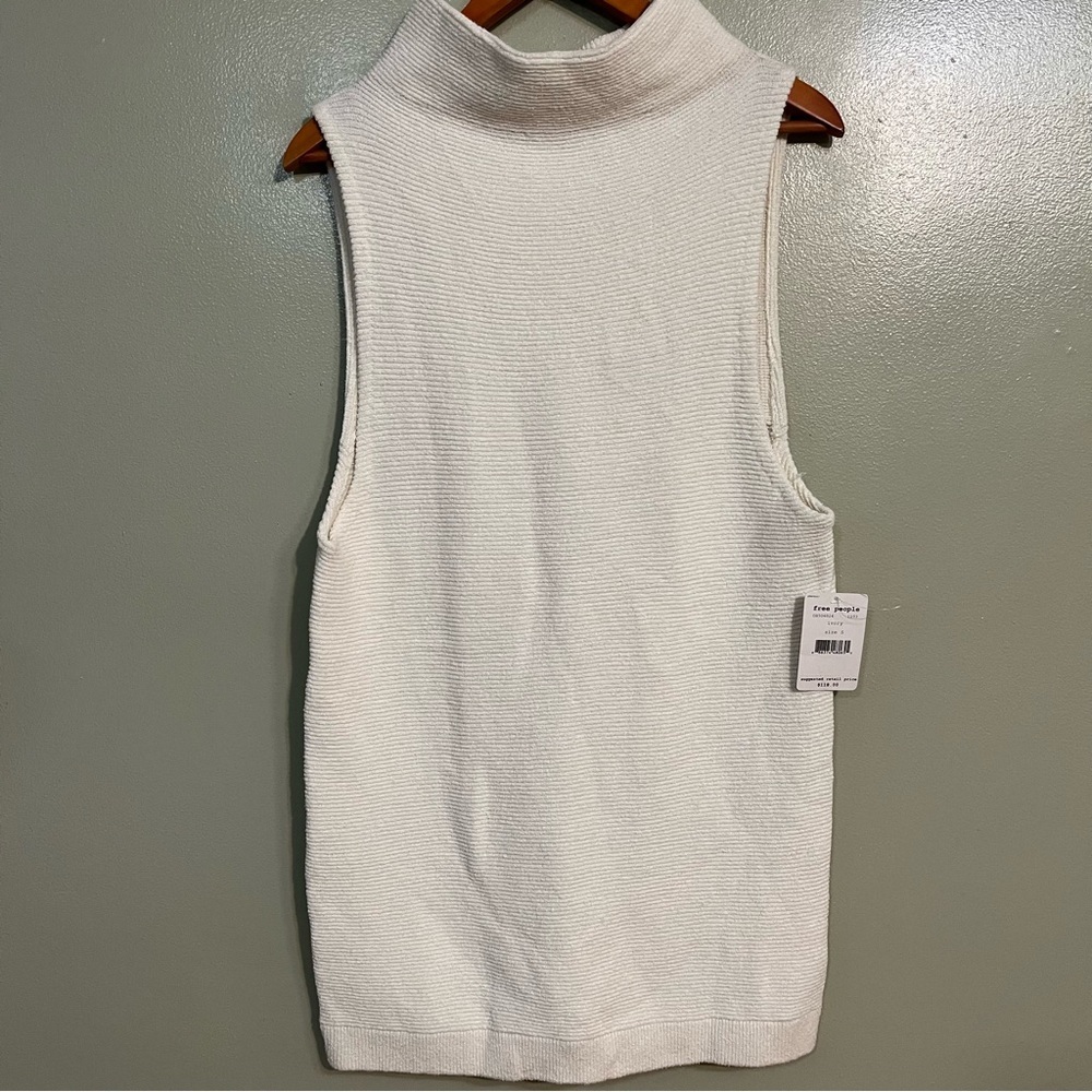 Free People Cream Sleeveless Mock Neck Ribbed Sweater Tank